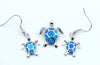 Fire Blue/White/Pink/Green Opal Turtle Pendant & Necklace with Matching Earrings - Blue - Jewelry earrings necklaces opal turtles