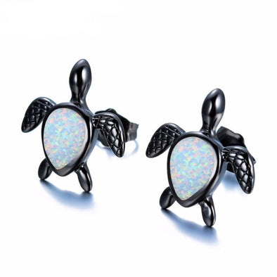 Vintage Black & White Opal Turtle Earrings - Small - Jewelry earrings opal turtles