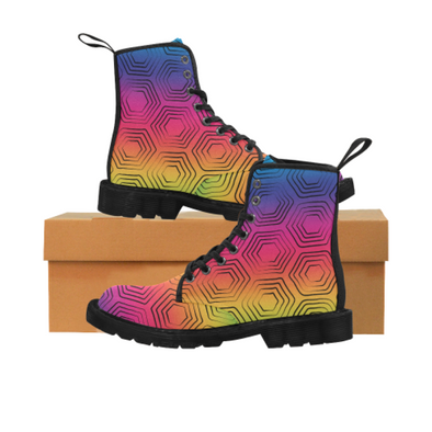 Womens Canvas Ankle Boots - Custom Turtle Pattern - Rainbow Turtle / US6.5 - Footwear ankle boots boots turtles