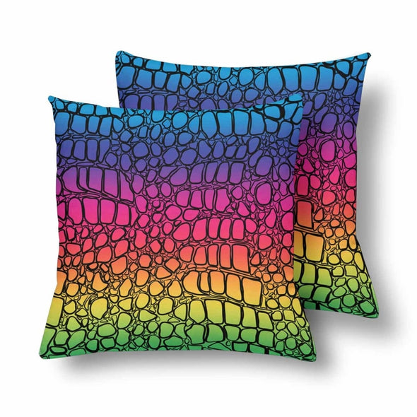18 x 18 Throw Pillows (2) - Custom Crocodile Pattern - Rainbow Crocodile - Housewares crocodiles housewares pillows