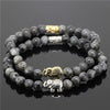 2 Piece Bead Onyx Natural Stone Elephant Bracelet - Dark Grey - Jewelry Bracelets Elephants Yoga Gear