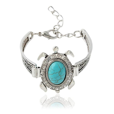 Antique Silver Turquoise Turtle Stone Adjustable Bracelet Bangle - Jewelry Bracelets Indian Turquoise Turtles