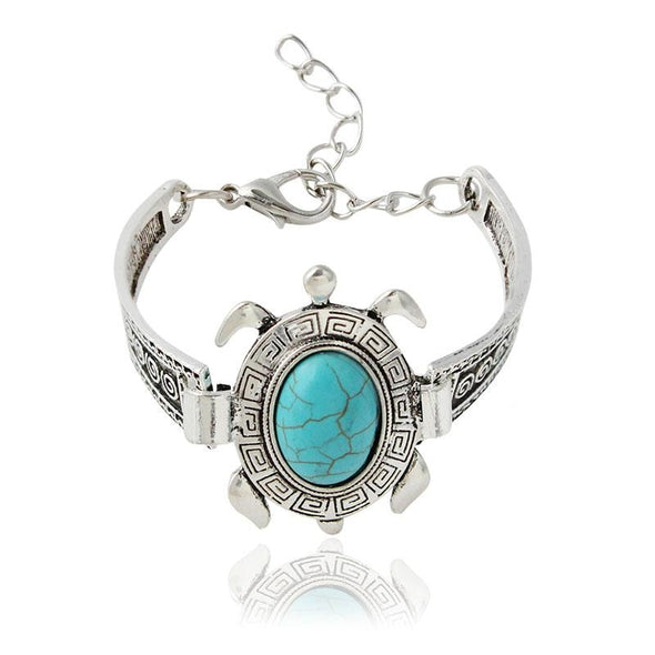 Antique Silver Turquoise Turtle Stone Adjustable Bracelet Bangle - Jewelry Bracelets Indian Turquoise Turtles