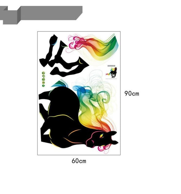 Black & Rainbow Running Horse Wall Sticker - Wall Art Horses Wall Stickers