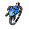 Blue Fire Opal & Black Chrome Turtle Ring - 10 - Jewelry Opal Rings Turtles
