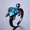 Blue Fire Opal & Black Chrome Turtle Ring - Jewelry Opal Rings Turtles