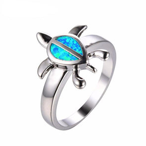 Blue Fire Opal Sterling Silver Turtle Ring - 6 - Jewelry opal rings turtles