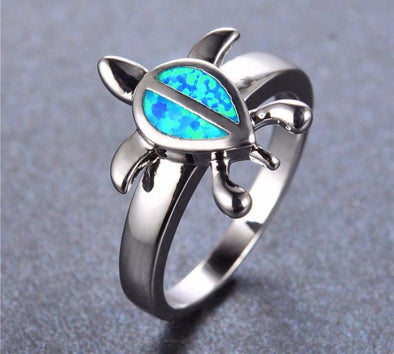 Blue Fire Opal Sterling Silver Turtle Ring - Jewelry opal rings turtles