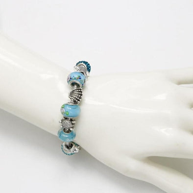 Blue Murano Glass Beads & Star Shell w/Sea Turtle Charm Bracelet - Jewelry bracelets italian turtles