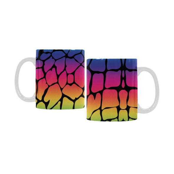 Ceramic Coffee Mugs (Pair) - Custom Giraffe Pattern - Rainbow 2 - Housewares giraffes housewares