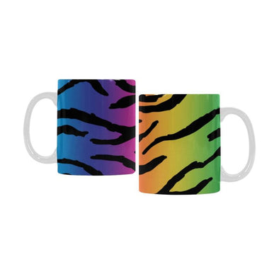 Ceramic Coffee Mugs (Pair) - Custom Tiger Pattern - Rainbow 2 - Housewares big cats housewares tigers