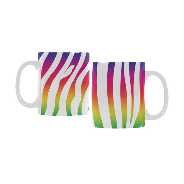 Ceramic Coffee Mugs (Pair) - Custom Zebra Pattern - Rainbow - Housewares housewares zebras