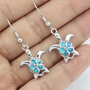 Classic Blue Fire Opal Turtle Loop Earrings - Jewelry Earrings Opal Turtles