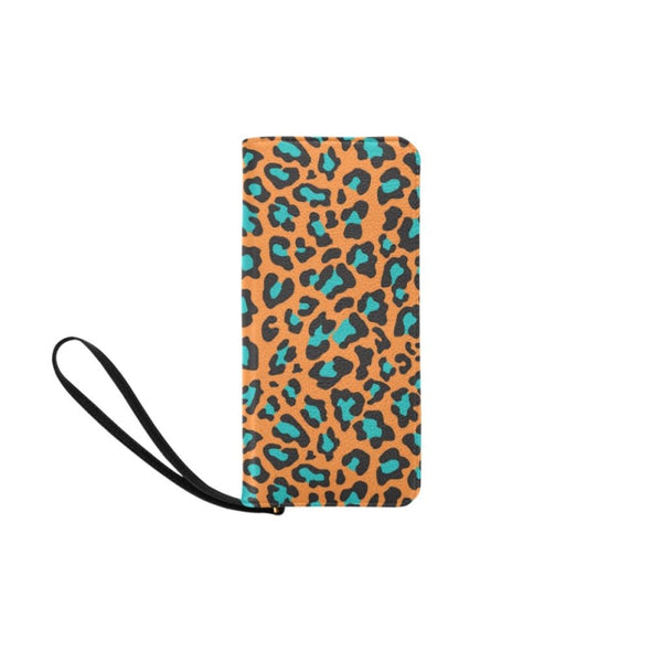 Clutch Purse - Custom Leopard Pattern - Orange Turquoise/Leopard - Accessories big cats leopards purses