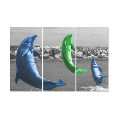 Coloful Dolphins - Canvas Wall Art - Blue/Green Dolphins - Wall Art canvas prints dolphins