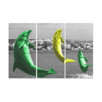 Coloful Dolphins - Canvas Wall Art - Green/Yellow Dolphins - Wall Art canvas prints dolphins