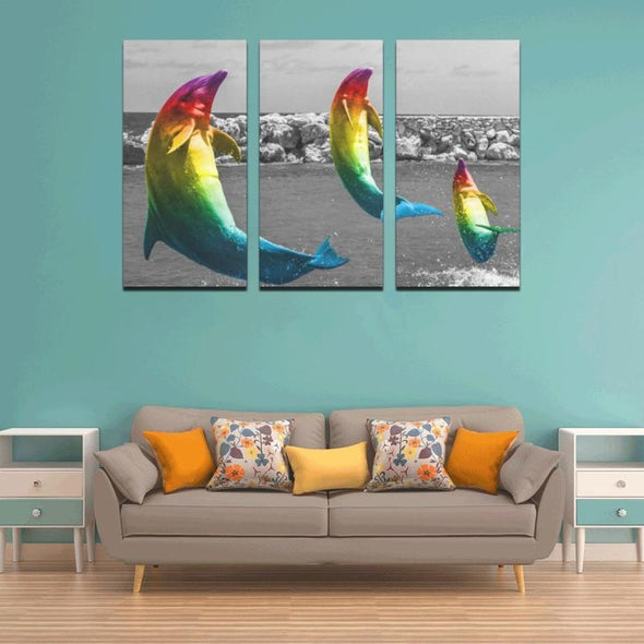 Coloful Dolphins - Canvas Wall Art - Wall Art canvas prints dolphins