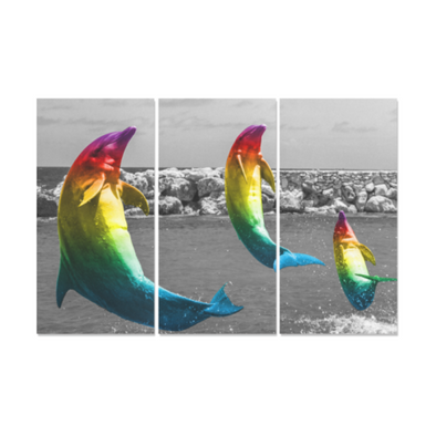 Coloful Dolphins - Canvas Wall Art - Rainbow Dolphins - Wall Art canvas prints dolphins
