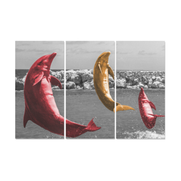 Coloful Dolphins - Canvas Wall Art - Red/Orange Dolphins - Wall Art canvas prints dolphins