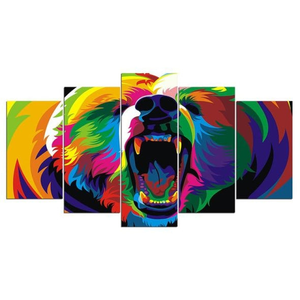 Colorful Animal - Lion Elephant Giraffe Eagle Bear - Canvas Wall Art - 2pcs x 8x14in 2pcs x 8x18in 1pc x 8x22in / Bear - Wall Art big cats