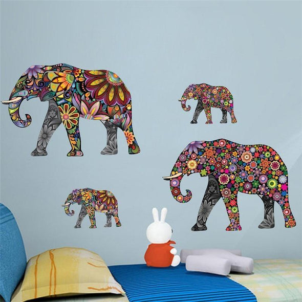 Colorful Flower Pattern Elephant Wall Sticker - Wall Art elephants, wall stickers