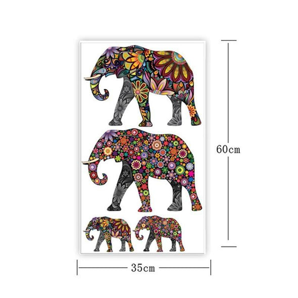 Colorful Flower Pattern Elephant Wall Sticker - Wall Art elephants, wall stickers