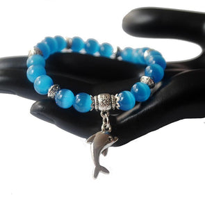 Dolphin Charm & Cat Eye Bead Bracelet - 5 Colors - Jewelry dolphins opal