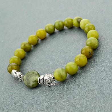 Elephant Bead Bracelet - Natural Green Stone - Jewelry bohemian bracelets elephants yoga gear