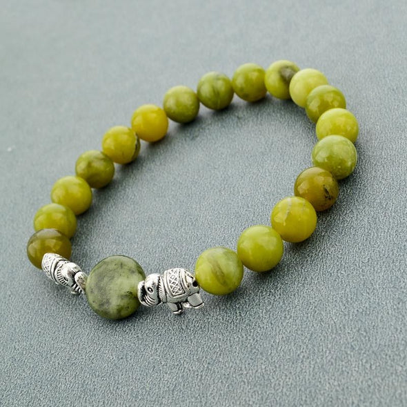 Elephant Bead Bracelet - Natural Green Stone - Jewelry bohemian bracelets elephants yoga gear