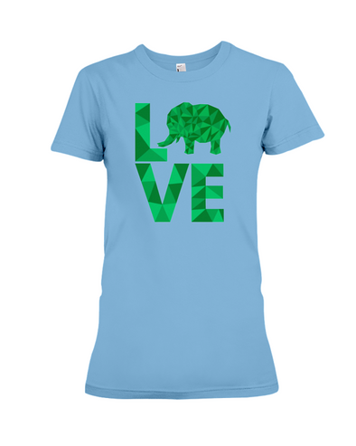 Elephant Love T-Shirt - Green - Ocean Blue / S - Clothing elephants womens t-shirts