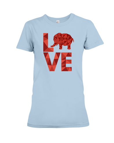 Elephant Love T-Shirt - Red - Baby Blue / S - Clothing elephants womens t-shirts