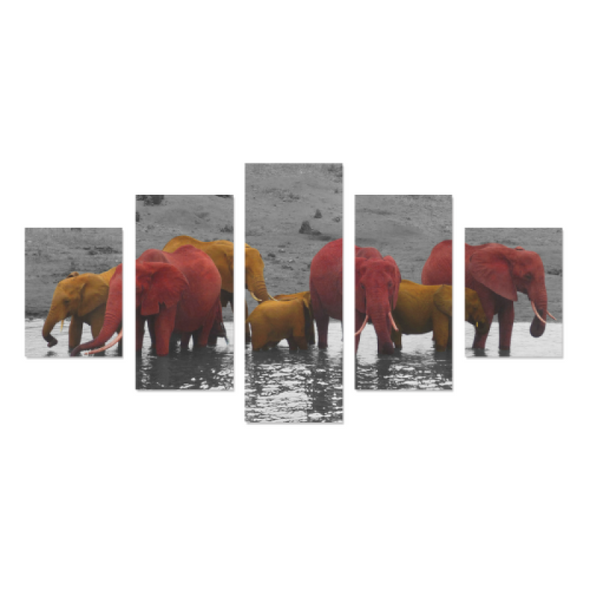 Elephants In The Water - Canvas Wall Art - Red/Orange Elephants - Wall Art canvas prints elephants