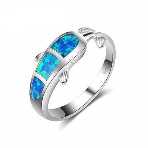 Fire Blue Opal & Sterling Silver Dolphin Ring - 6 - Jewelry dolphins opal rings