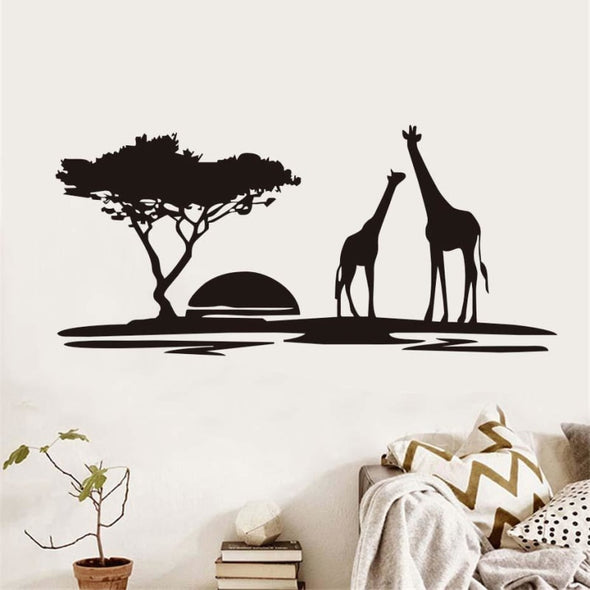 Giraffes Tree & Sunset Wall Sticker - Wall Art giraffes trees wall stickers