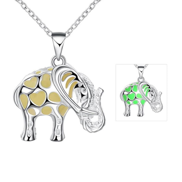 Glow In The Dark Elephant Pendant Necklace - 3 Colors - Green - Jewelry Bohemian Elephants Necklaces