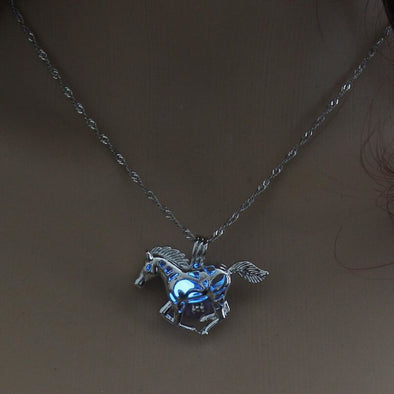 Glow In The Dark Horse Pendant Necklace - 3 Colors - Blue - Jewelry Horses Necklaces