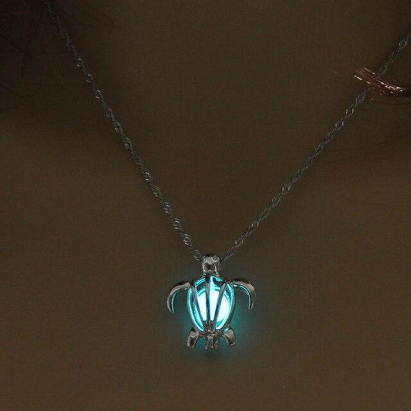 Glow in the Dark Small Turtle Pendant Necklace - 4 Colors - blue green - Jewelry necklaces, turtles