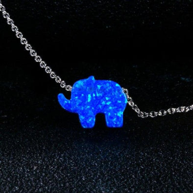 Hand-Carved Fire Blue Opal Elephant Necklace - Blue - Jewelry elephants, necklaces, opal