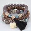 Handmade 3-Piece Bohemian Elephant Tassel & Bead Bracelet - 4 Styles - Charcoal - Jewelry bohemian bracelets elephants yoga gear