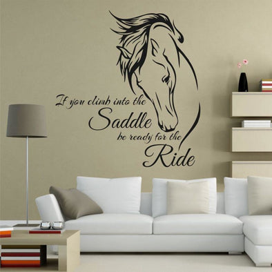 Horse Head Wall Sticker - If You Climb Into the Saddle Be Ready for the Ride - black - Wall Art horses wall stickers