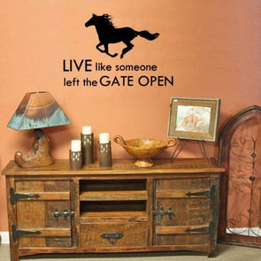Horse Running - Live Like Someone Left The Gate Open - Wall Sticker - Wall Art Horses Wall Stickers