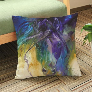 Horse Watercolor Pillow Cover - Cotton/Linen - 3 - Housewares horses housewares pillows
