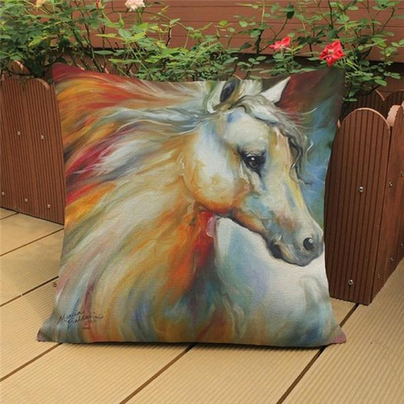 Horse Watercolor Pillow Cover - Cotton/Linen - 5 - Housewares horses housewares pillows