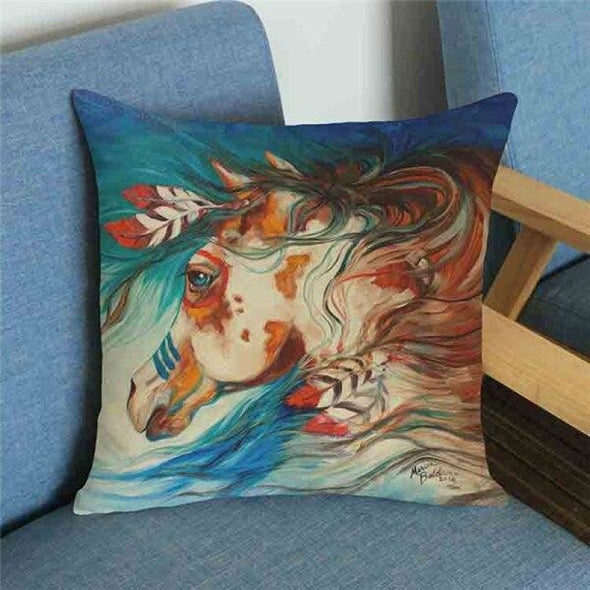 Horse Watercolor Pillow Cover - Cotton/Linen - 6 - Housewares horses housewares pillows