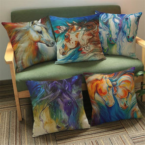 Horse Watercolor Pillow Cover - Cotton/Linen - Housewares horses housewares pillows