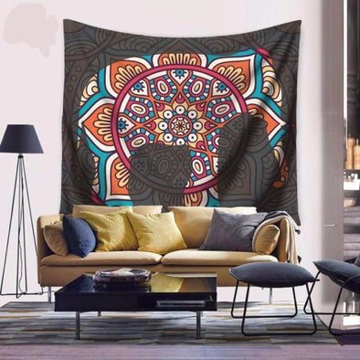 Indian Mandela Elephant Wall Hanging Tapestry - 59x51in / 150X130CM - Wall Art elephants indian tapestries yoga gear