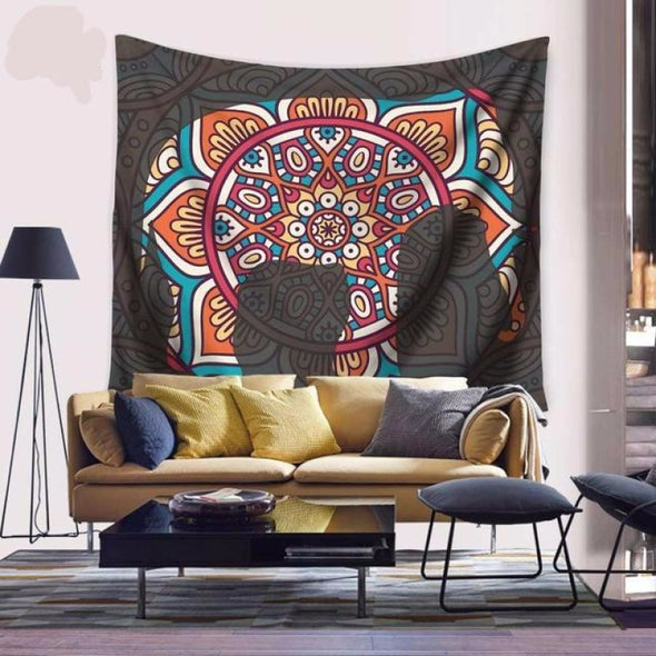 Indian Mandela Elephant Wall Hanging Tapestry - 59x51in / 150X130CM - Wall Art elephants indian tapestries yoga gear