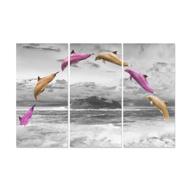 Jumping Dolphins - Canvas Wall Art - Pink/yellow Dolphin - Wall Art Canvas Prints Dolphins Wall Art