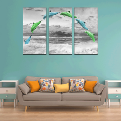 Jumping Dolphins - Canvas Wall Art - Wall Art Canvas Prints Dolphins Wall Art