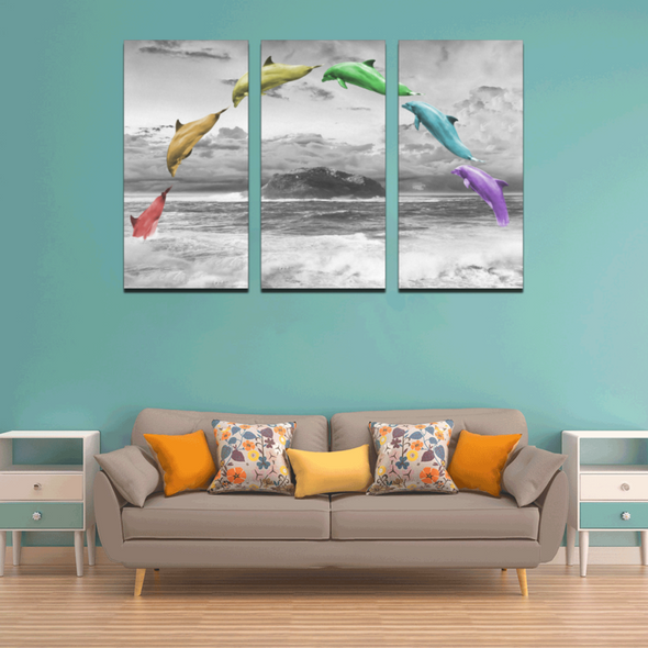 Jumping Dolphins - Canvas Wall Art - Wall Art Canvas Prints Dolphins Wall Art